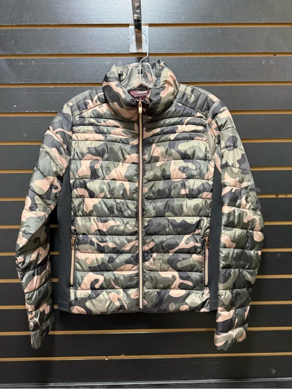 Cisono Camo Puffer Jacket Womens Large Lightweight Quilted Coat